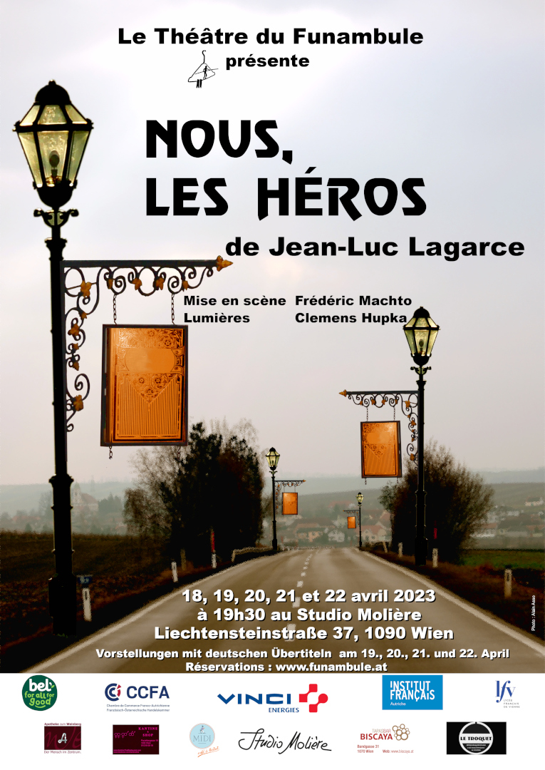 Affiche de la pièce de théâtre "Nous, les héros"